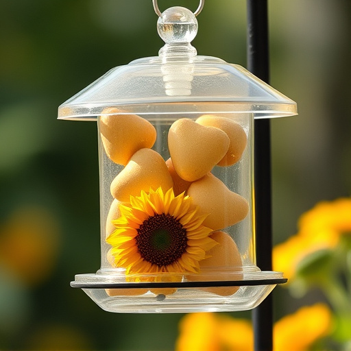 Sunflower hearts in clear plastic bird feeder