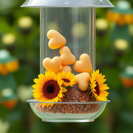 Sunflower hearts in clear plastic bird feeder
