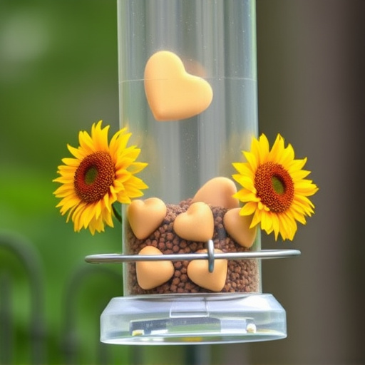 Sunflower hearts in clear plastic bird feeder