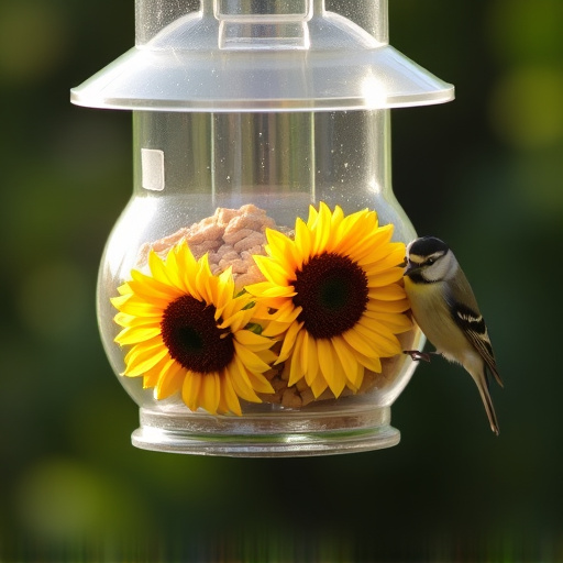 Sunflower hearts in clear plastic bird feeder