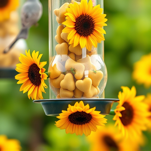 Sunflower hearts in clear plastic bird feeder