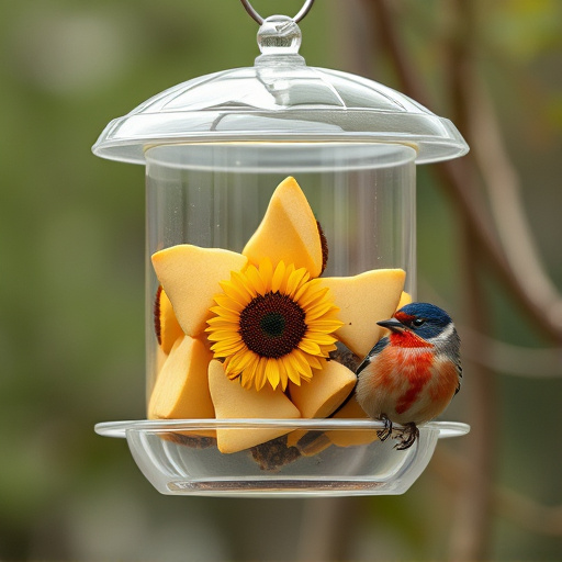 Sunflower hearts in clear plastic bird feeder
