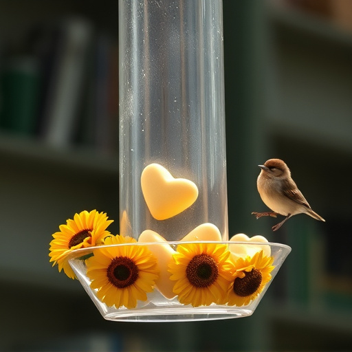 Sunflower hearts in clear plastic bird feeder