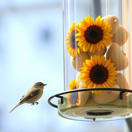 Sunflower hearts in clear plastic bird feeder