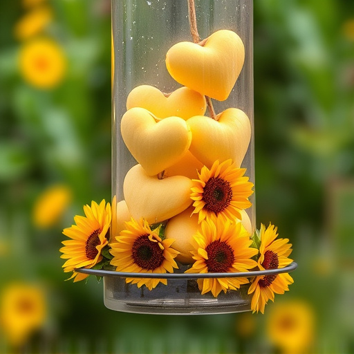 Sunflower hearts in clear plastic bird feeder