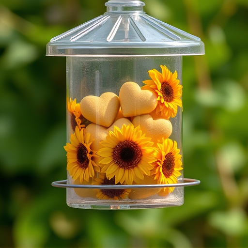 Sunflower hearts in clear plastic bird feeder