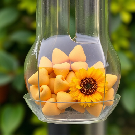 Sunflower hearts in clear plastic bird feeder