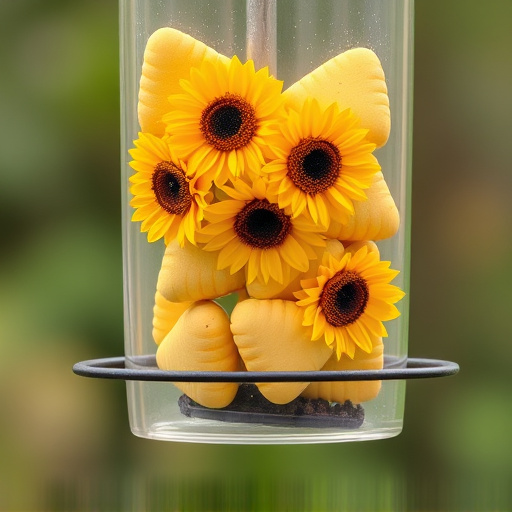 Sunflower hearts in clear plastic bird feeder