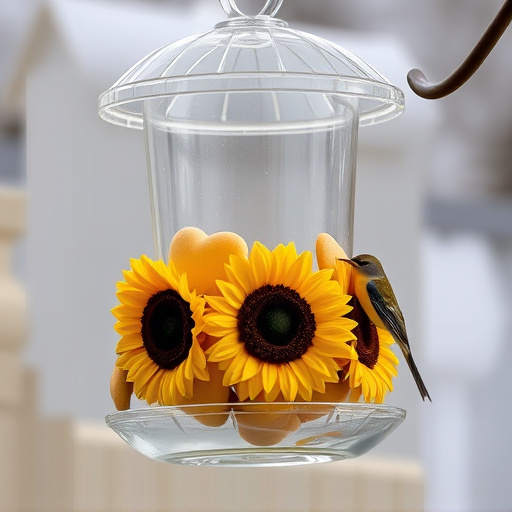 Sunflower hearts in clear plastic bird feeder