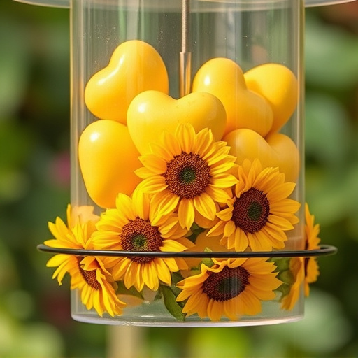 Sunflower hearts in clear plastic bird feeder