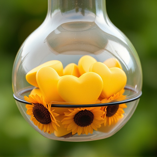 Sunflower hearts in clear plastic bird feeder