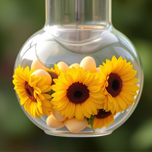 Sunflower hearts in clear plastic bird feeder