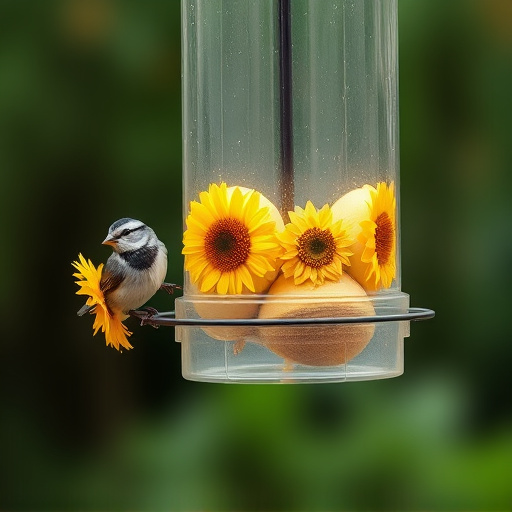 Sunflower hearts in clear plastic bird feeder