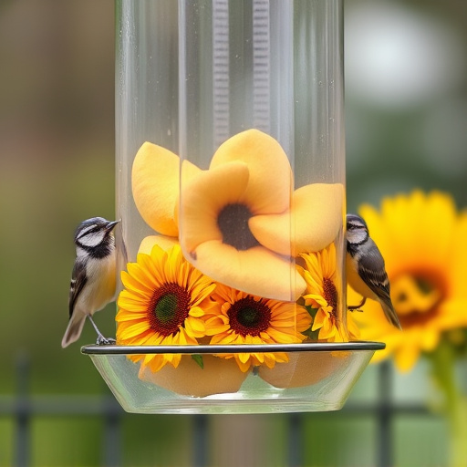 Sunflower hearts in clear plastic bird feeder