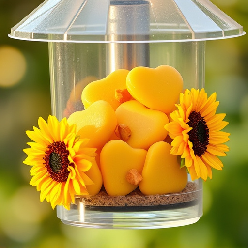 Sunflower hearts in clear plastic bird feeder