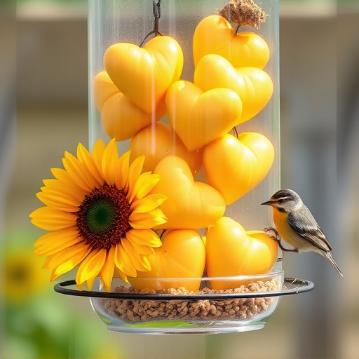 Sunflower hearts in clear plastic bird feeder