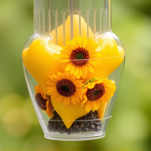 Sunflower hearts in clear plastic bird feeder