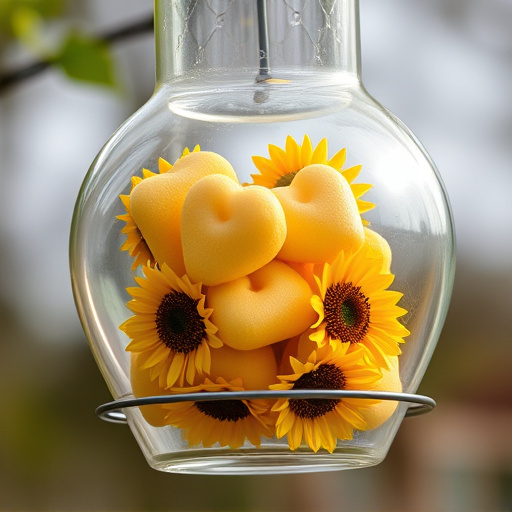 Sunflower hearts in clear plastic bird feeder
