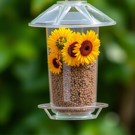 Sunflower hearts in clear plastic bird feeder