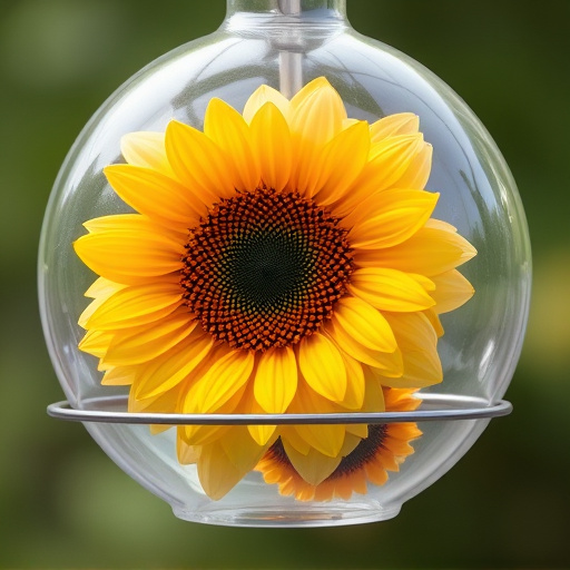 Sunflower hearts in clear plastic bird feeder