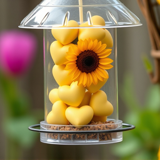 Sunflower hearts in clear plastic bird feeder