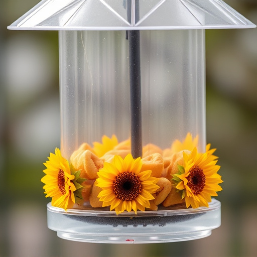 Sunflower hearts in clear plastic bird feeder