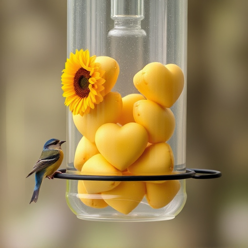 Sunflower hearts in clear plastic bird feeder