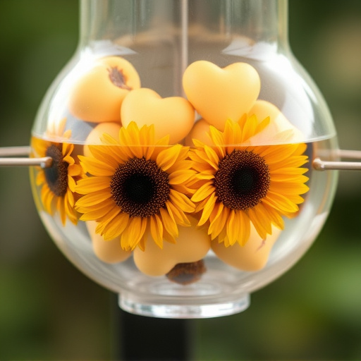 Sunflower hearts in clear plastic bird feeder