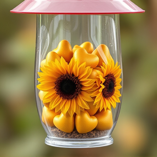 Sunflower hearts in clear plastic bird feeder