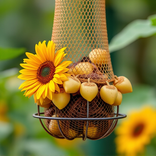 Sunflower hearts in hanging mesh feeder