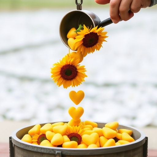 Sunflower hearts poured into bird table tray