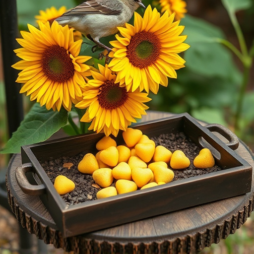 Sunflower hearts poured into bird table tray