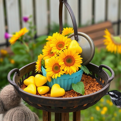 Sunflower hearts poured into bird table tray