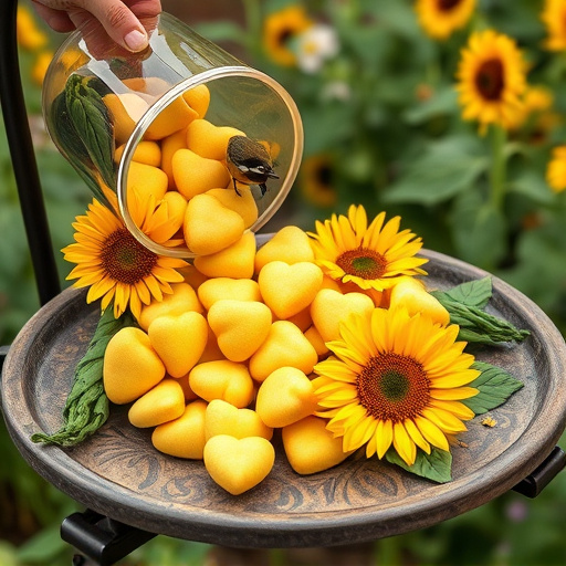 Sunflower hearts poured into bird table tray