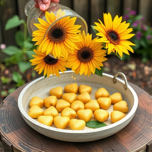 Sunflower hearts poured into bird table tray