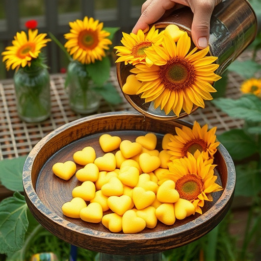 Sunflower hearts poured into bird table tray
