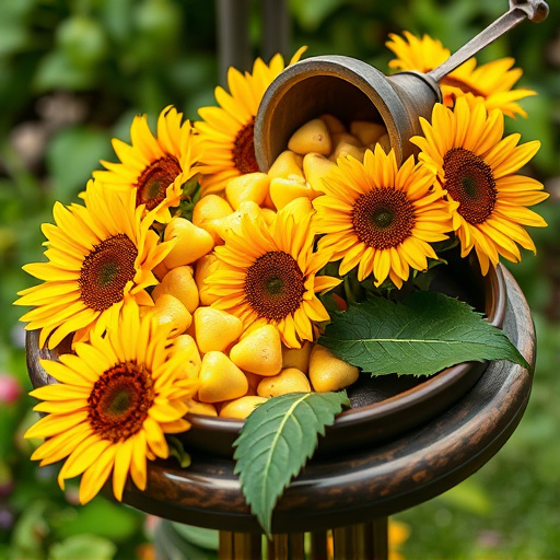 Sunflower hearts poured into bird table tray