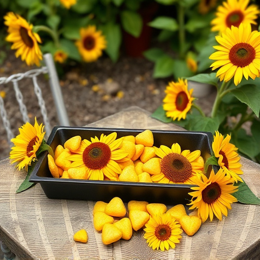 Sunflower hearts poured into bird table tray
