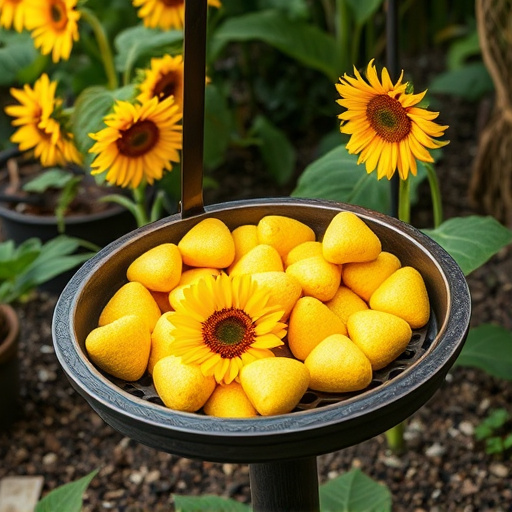 Sunflower hearts poured into bird table tray