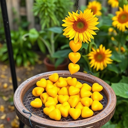 Sunflower hearts poured into bird table tray