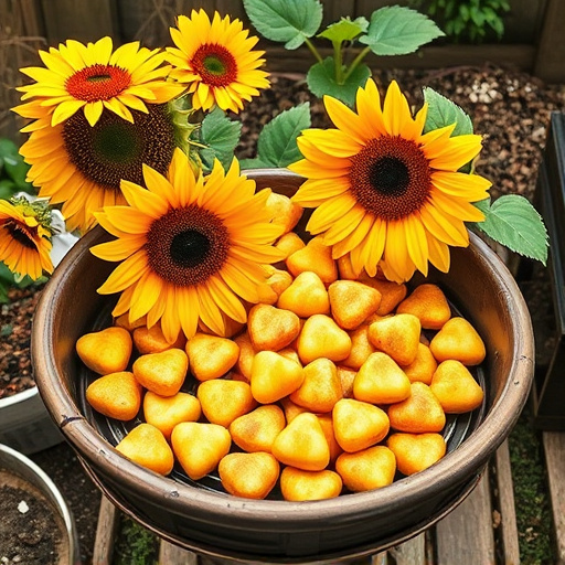 Sunflower hearts poured into bird table tray