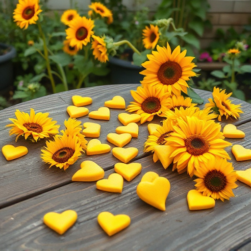 Sunflower hearts scattered on garden table