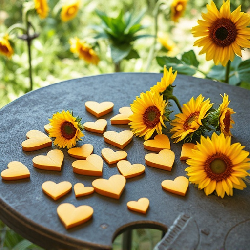 Sunflower hearts scattered on garden table