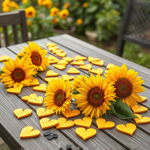 Sunflower hearts scattered on garden table