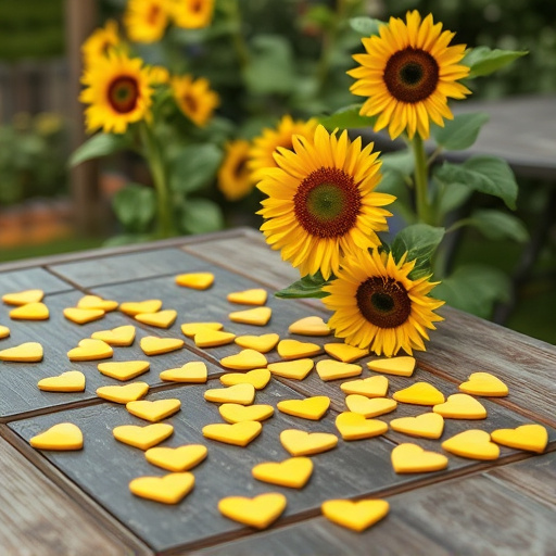 Sunflower hearts scattered on garden table