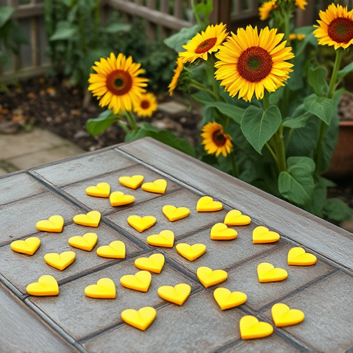 Sunflower hearts scattered on garden table