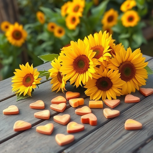Sunflower hearts scattered on garden table