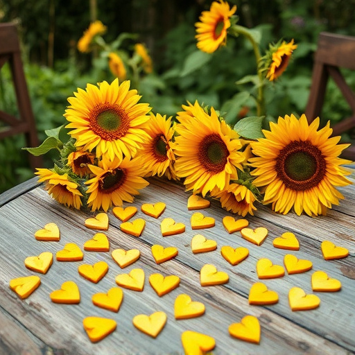 Sunflower hearts scattered on garden table