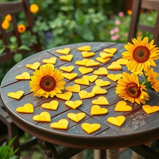 Sunflower hearts scattered on garden table