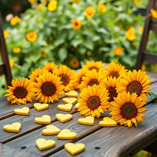 Sunflower hearts scattered on garden table